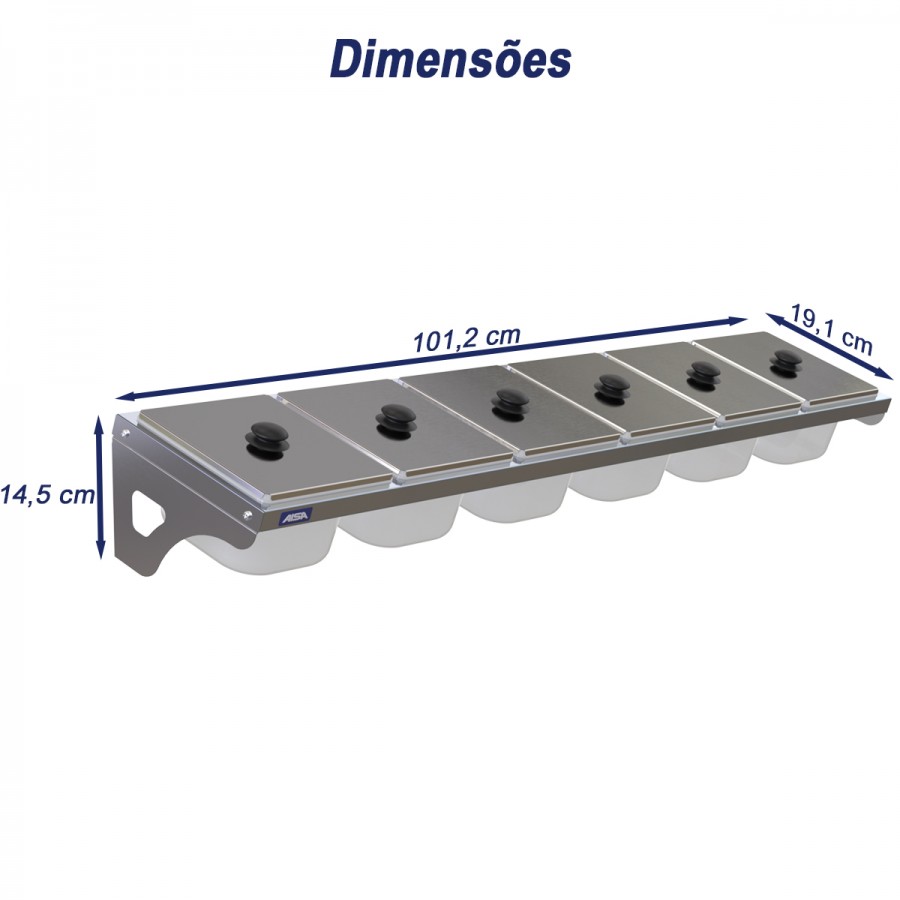 Condimentadora de Parede 6 Cubas Acrílico 1/6 100mm - Aisa